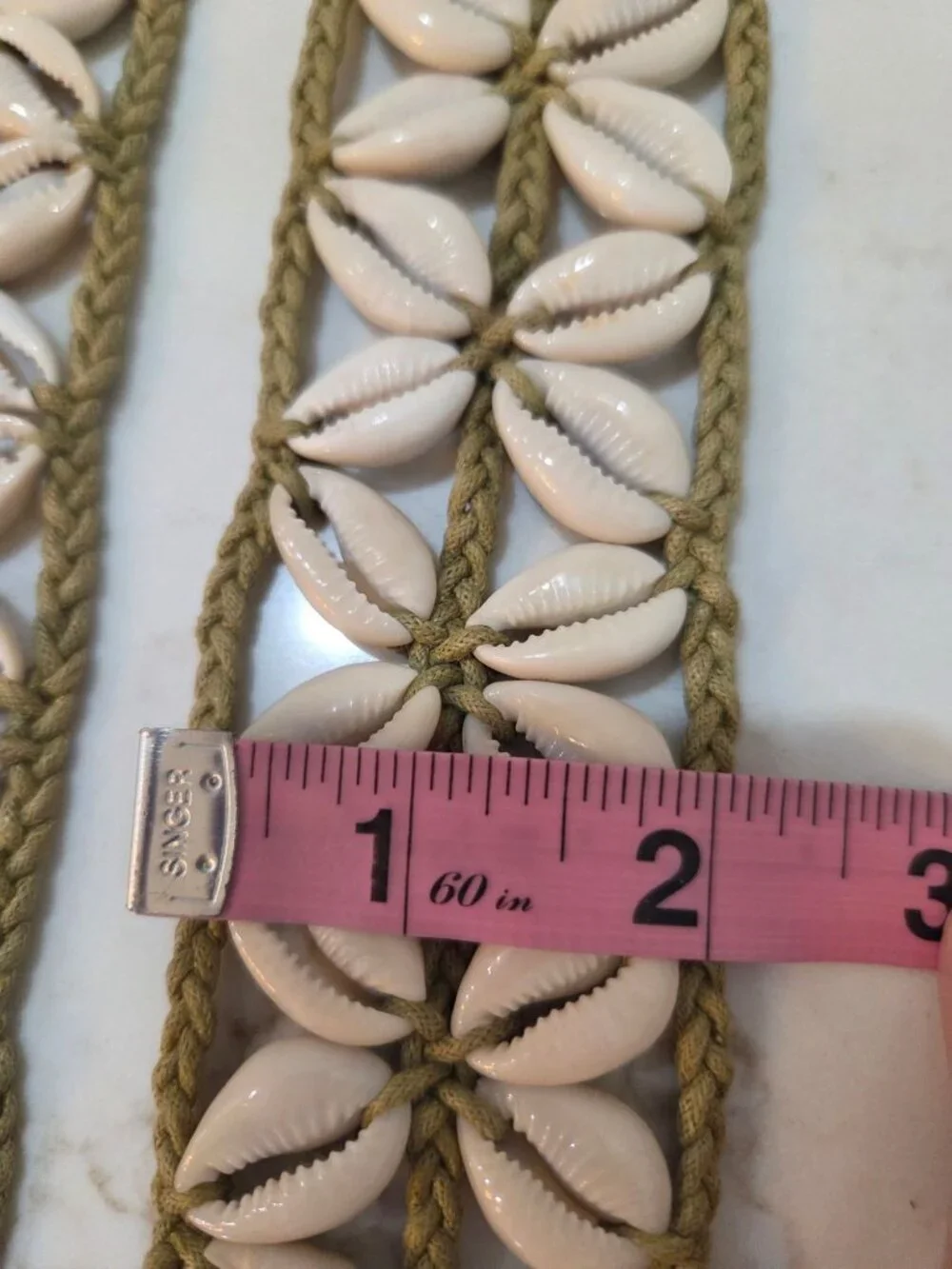 VTG Handmade Boho Macrame Cowrie Shell Belt OS‎ Tan Braided Tie Waist Artisan